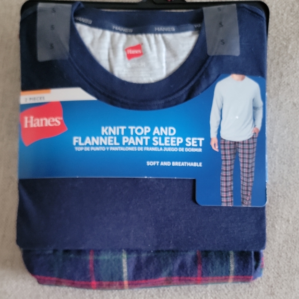 Hanes Blue Top and Plaid Flannel Pants Set